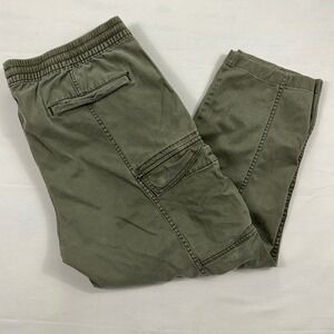 Lands End Cargo Pants Elastic Waist Drawstring Slim Fit XL 40-42 Olive Green